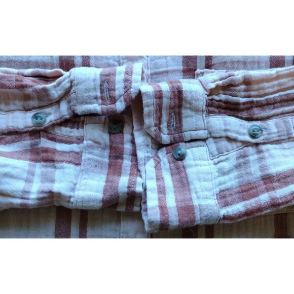 Universal Thread Top XL Plaid Button Up Pocket Long Sleeve Salmon Pink - Picture 6 of 11